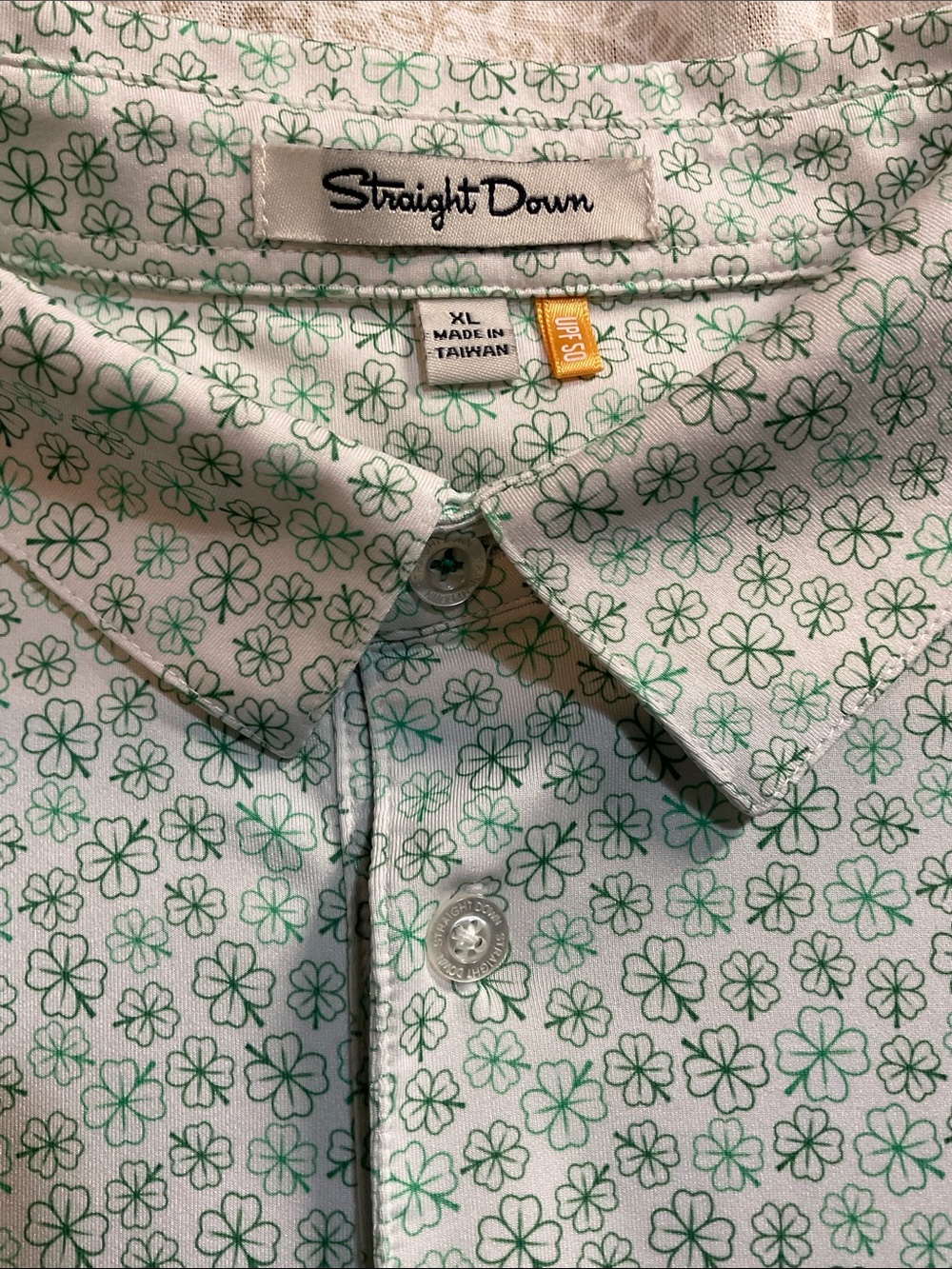 Stright Down Shamrock Design Light Green Golf Micro-Print Polo